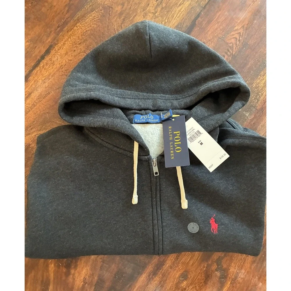 Polo Ralph Lauren~ Men's Gray Full Zip Hoodie~ Fleece Cotton Blend. Medium NWT